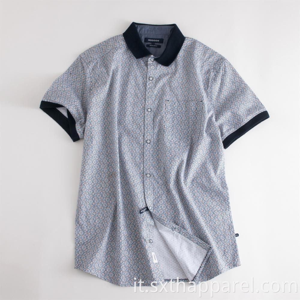 Men's Elastic Printed Cotton Shirt